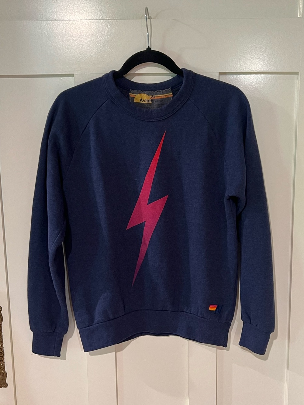 Aviator Nation Navy Faded Bolt Crewneck Sweatshirt Pink Size XS